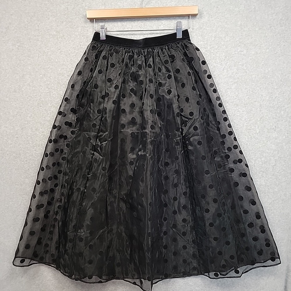 J. Crew Skirt Women's XXS Black Velvet Dot Midi Organza Polka Dot Party Lined